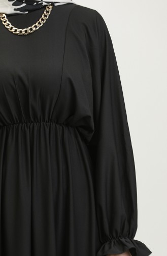 Gerafftes Kleid Mit Ballonärmeln 2065-01 Schwarz 2065-01