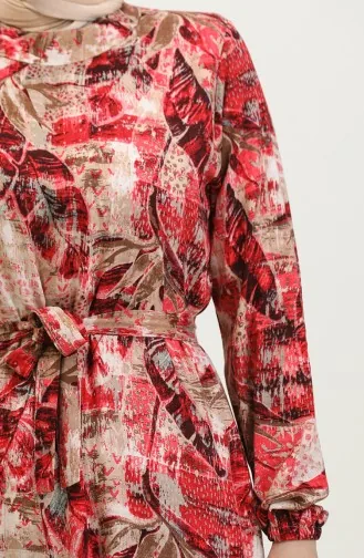 Robe Viscose A Motifs Feuilles 0356-01 Fleur Grenade Vison 0356-01