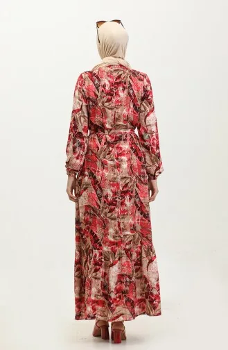 Robe Viscose A Motifs Feuilles 0356-01 Fleur Grenade Vison 0356-01