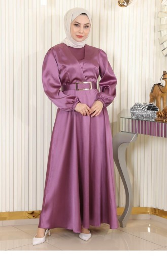 Belted Satin Evening Dress Dusty Rose 19191 15120