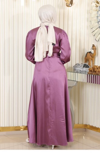 Belted Satin Evening Dress Dusty Rose 19191 15120