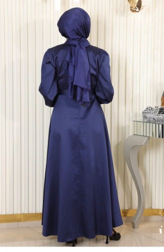 Belted Satin Evening Dress Indigo 19191 15121
