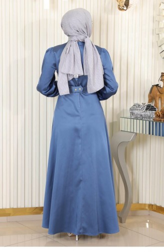 Abendkleid Aus Satin Mit Gürtel Blau 19191 15122