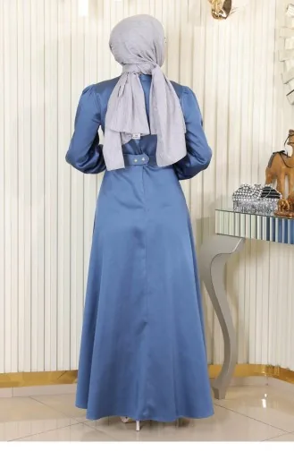 Robe De Soirée En Satin Ceinturée Bleu 19191 15122