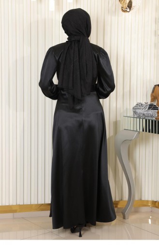 Robe De Soirée En Satin Ceinturée Noir 19191 15124