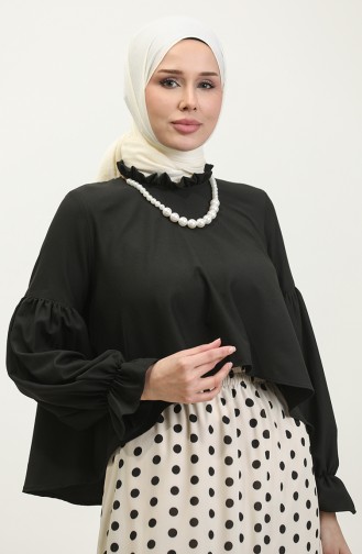 Blouse Met Ruches Aan De Mouwen En Kraag 2038-01 Zwart 2038-01