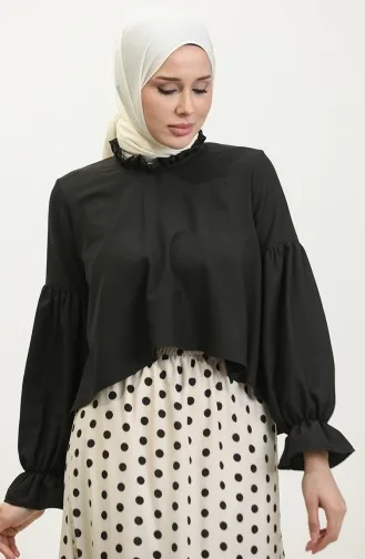 بلوزة قصيرة سادة 2038-01 أسود 2038-01
