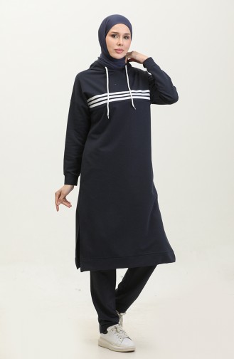 Piping Hooded Tracksuit Set 3023-01 Navy Blue 3023-01