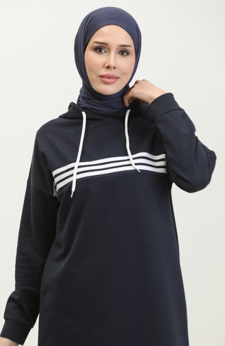 Piping Hooded Tracksuit Set 3023-01 Navy Blue 3023-01