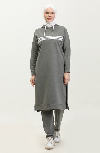 Ribbed Hooded Tracksuit 3023-04 Gray 3023-04