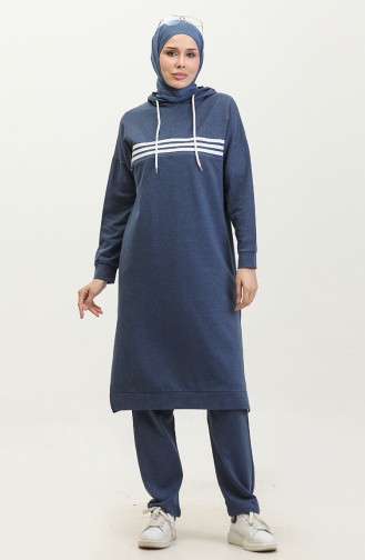 Piping Hooded Tracksuit Set 3023-05 Indigo 3023-05