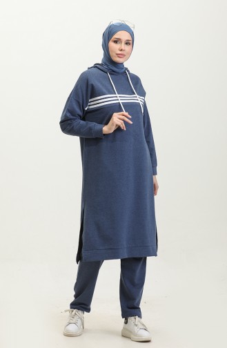 Piping Hooded Tracksuit Set 3023-05 Indigo 3023-05