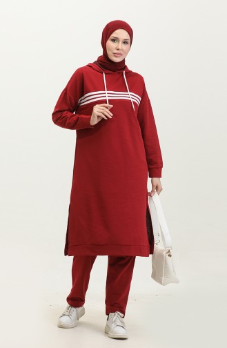 Piping Hooded Tracksuit Set 3023-08 Claret Red 3023-08