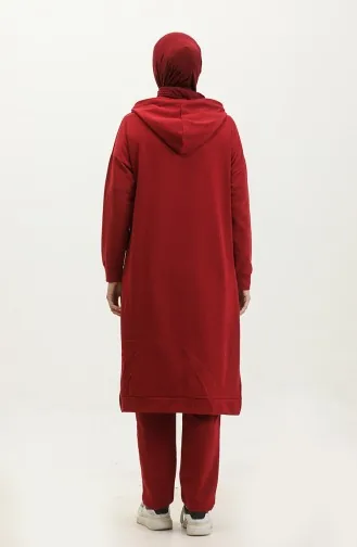 Biyeli Kapüşonlu Eşofman Takım 3023-08 Bordo