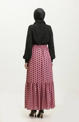 Puantiye Desenli Büzgülü Vual Etek 0343C-03 Lila