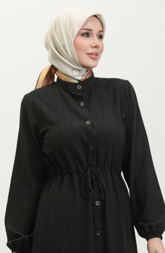 Robe Boutonnée à Ourlet Froncé 0351-01 Noir 0351-01