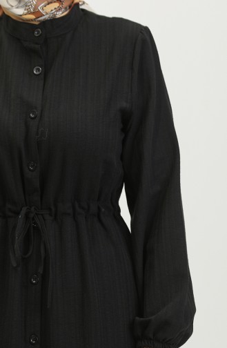 Boydan Düğmeli Etek Ucu Büzgülü Elbise 0351-01 Siyah