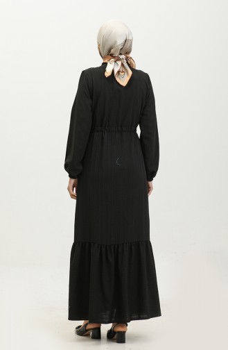 Full-length Buttoned Shirred Hem Dress  0351-01 Black 0351-01