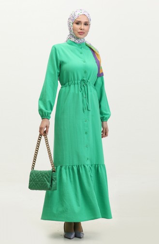Full-length Buttoned Shirred Hem Dress 0351-04 Green 0351-04