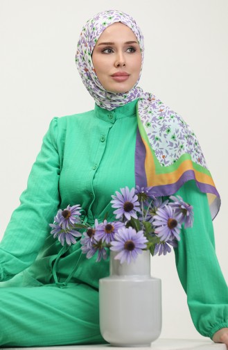 Full-length Buttoned Shirred Hem Dress 0351-04 Green 0351-04