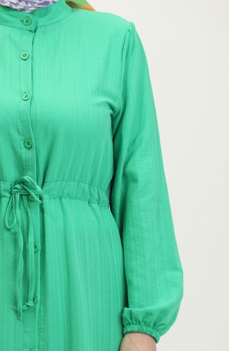 Boydan Düğmeli Etek Ucu Büzgülü Elbise 0351-04 Yeşil