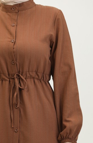 Boydan Düğmeli Etek Ucu Büzgülü Elbise 0351-05 Kahverengi