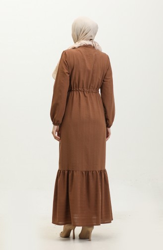 فستان بتصميم مُجتمع وتفاصيل من الازرار 0351-05 لون بني 0351-05