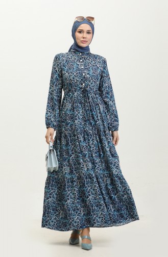 Mixed Pattern Dress 0352-01 Navy Blue 0352-01