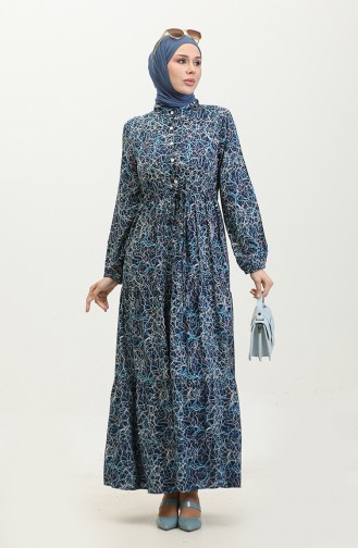 Mixed Pattern Dress 0352-01 Navy Blue 0352-01