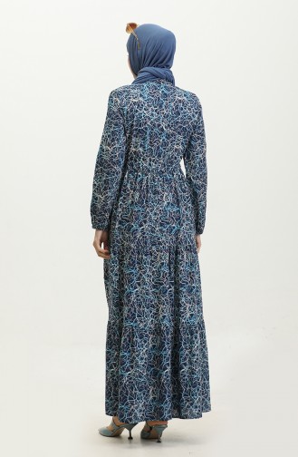 Mixed Pattern Dress 0352-01 Navy Blue 0352-01