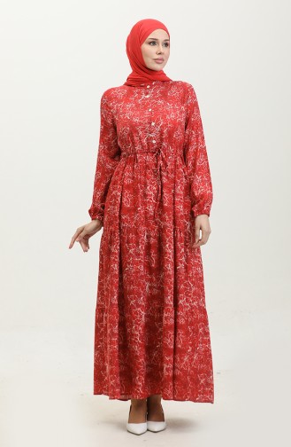 Gemischt Gemustertes Kleid 0352-03 Weinrot 0352-03