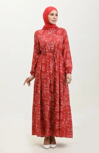 Karışık Desenli Elbise 0352-03 Bordo