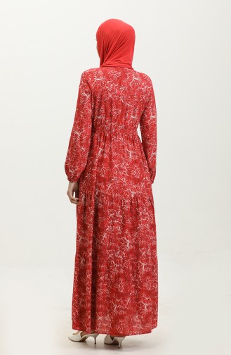Gemischt Gemustertes Kleid 0352-03 Weinrot 0352-03