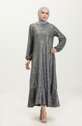 Etek Ucu Volanlı Pullu Elbise 0353-01 Lacivert