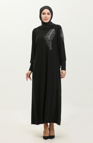 Taş Baskılı Sandy Elbise 0354-01 Siyah