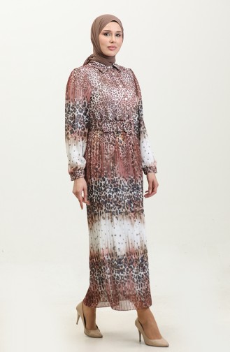 Robe Plissée Grande Taille à Motif Léopard Rose 7832 837