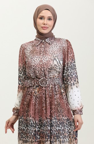 Leopard Patterned Pleated Plus Size Dress Pink 7832 837