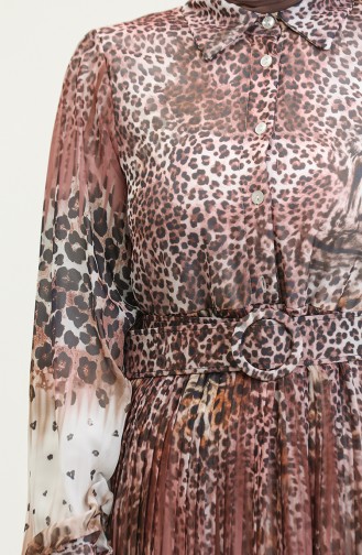 Leopard Patterned Pleated Plus Size Dress Pink 7832 837