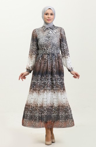 Robe Plissée Grande Taille à Motif Léopard Gris 7832 838