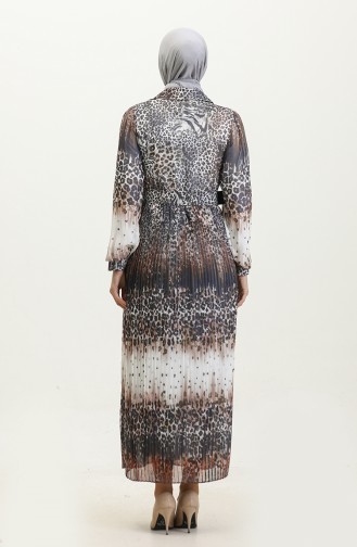Robe Plissée Grande Taille à Motif Léopard Gris 7832 838