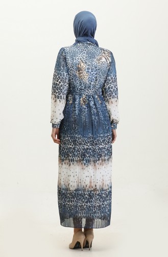 Robe Plissée Grande Taille à Motif Léopard Bleu 7832 839