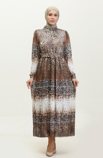 Robe Plissée Grande Taille à Motif Léopard Marron 7832 841