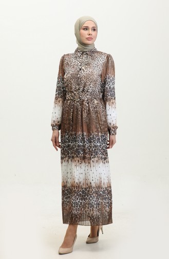 Robe Plissée Grande Taille à Motif Léopard Marron 7832 841