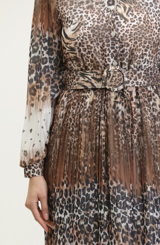 Robe Plissée Grande Taille à Motif Léopard Marron 7832 841