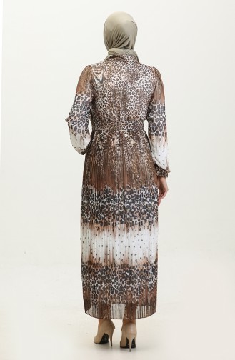Robe Plissée Grande Taille à Motif Léopard Marron 7832 841