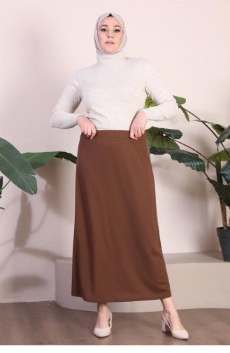 Women`s Plus Size Pencil Mother Skirt With Stones On The Sides 8555 Brown 8555.Kahverengi
