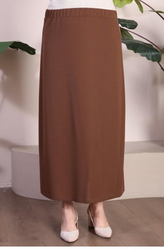 Women`s Plus Size Pencil Mother Skirt With Stones On The Sides 8555 Brown 8555.Kahverengi