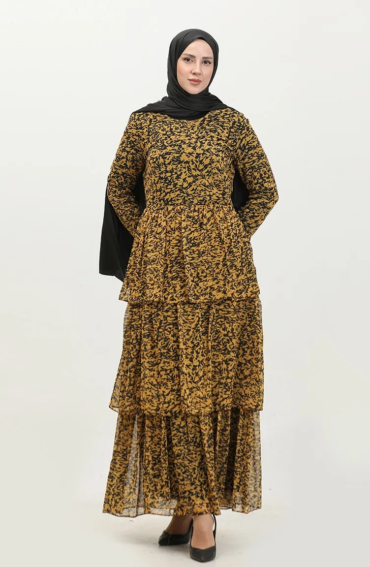 Mehrlagiges Chiffonkleid Gelb 7812 836