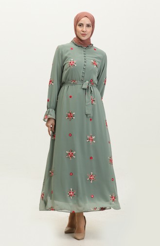 Robe Grande Taille à Motifs En Dentelle Vert 7814 845