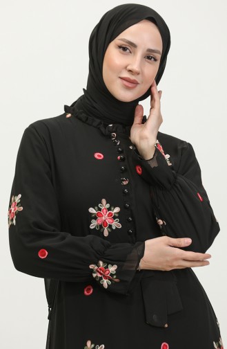 فستان منقوش بالدانتيل مقاس كبير أسود 7814 846